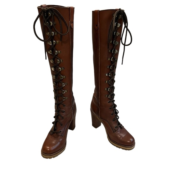 Chandlers Shoes - Chandlers 70’s Vintage Leather Knee High Boots Lace Up Granny Boots